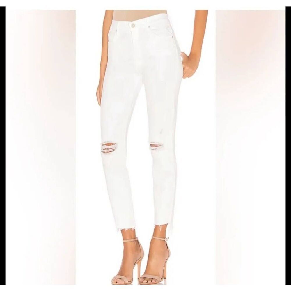 MOTHER Little Miss Innocent White Distressed Stunner Zip Ankle Step Fray Jean 25